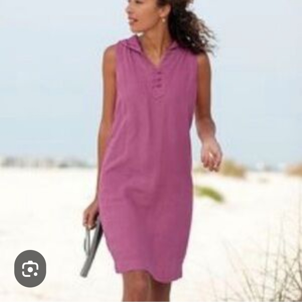 J. Jill Dusty Pink Sleeveless Linen Hoodie Knot Button Dress SP